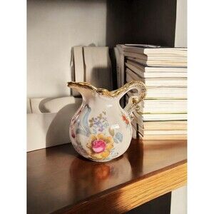 Vintage Miniature Gold Trimmed Royal Crown Hand Painted Floral Pitcher/ Creamer
